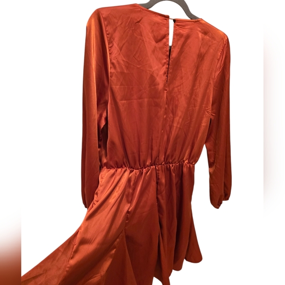 NWT AX Paris Satin Mini Long Sleeves Dress. Rust. Size 14 - Picture 7 of 9